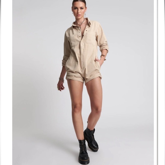 ONE TEASPOON Sz Small Prophecy Romper Jumpsuit Playsuit Revolve Stone Beige - Picture 1 of 8
